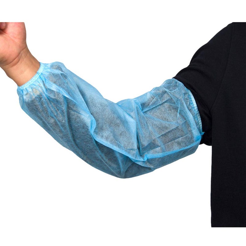 Greenour Pack of 200 Disposable Sleeve Covers for Arms Breathable and Durable Nonwoven Oversleeves Latex-free with Elastic Ends Blue 16 Inches - Image 1